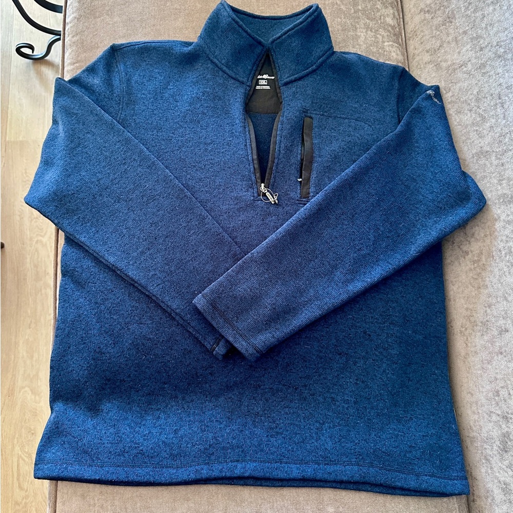 EDDIE BAUER Mens Fleece Sweater Size XXL 1/4 Zip Pullover Heather Navy Blue
